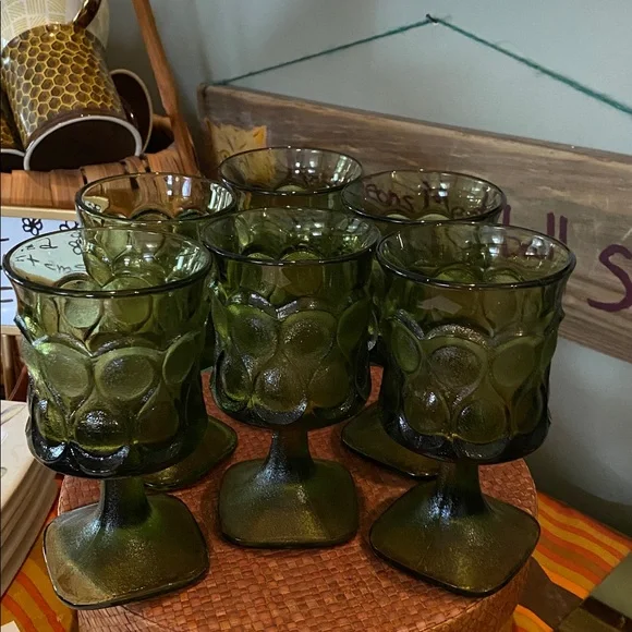 Noritake (C) Vintage Spotlight avocado olive green goblets - Set of Six (Set C) - Picture 7 of 10